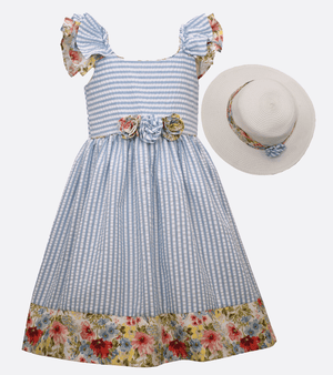 Girls Seersucker Dress with Hat