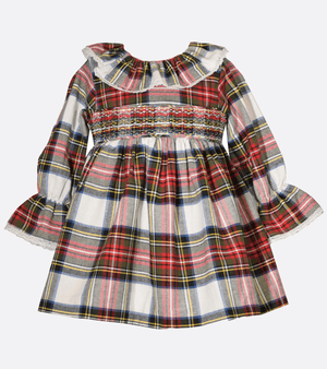 Little girls smocked plaid dress