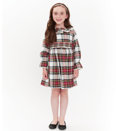 Little girls smocked plaid dress