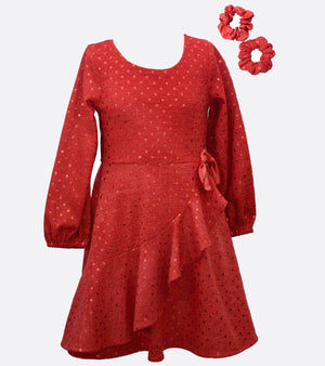 Plus size girls dress with polka dots and scrunchies 