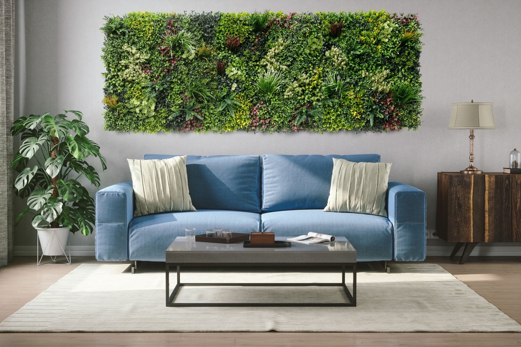 artificial green wall panels in living room