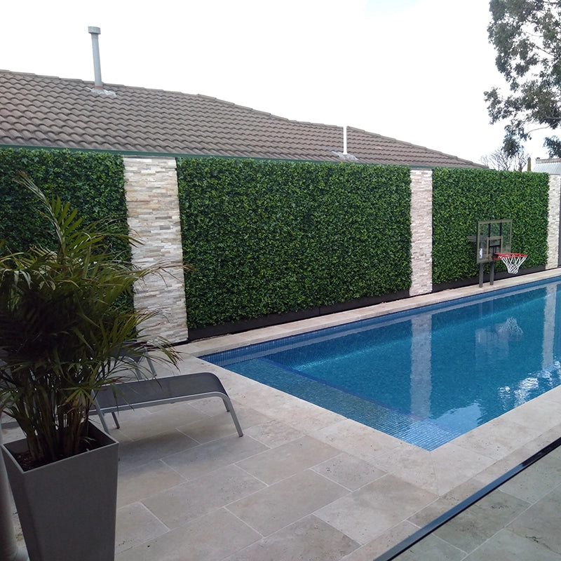 Natural Boxwood Hedge Panels installed for a pool area