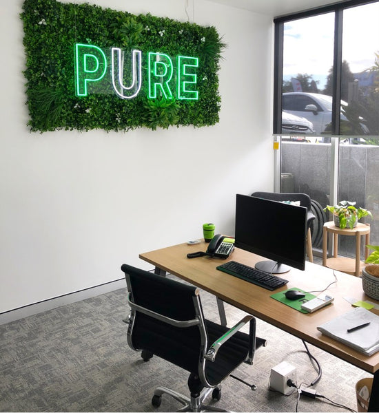 office living wall with neon lights