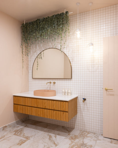 faux garlands in a bathroom