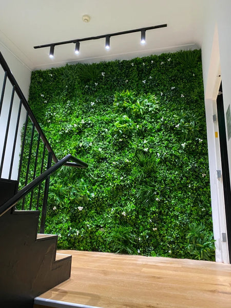 faux vertical garden on stairway