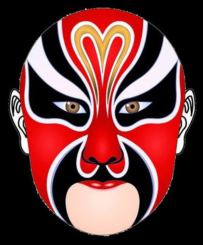 Red Faces in Chinese Peking Opera have positive meanings, symbolizing loyal, brave, faithful and wise men.