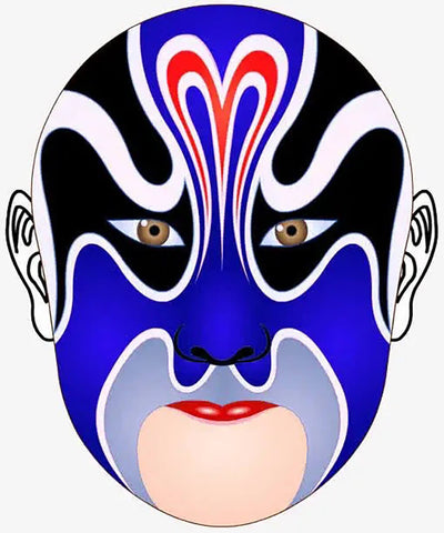 Blue or Green Faces in Chinese Peking Opera have neutral meanings that symbolize civilian hero, with the former also hinting at strength and intrepidity.