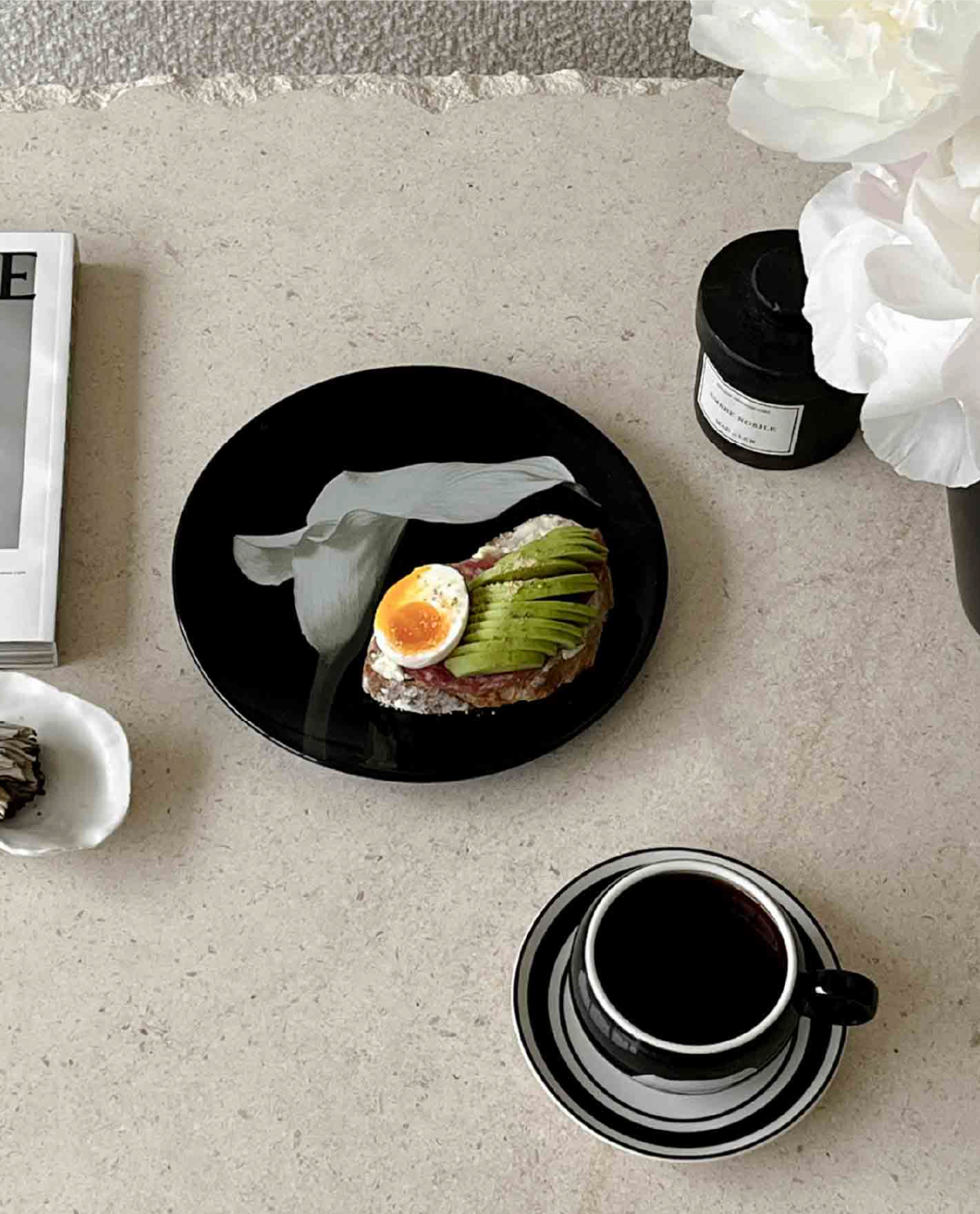 Calla lily patterned black ceramic plate for breakfast and dinner tableware, by A Bit Sleep homedeocor concept store