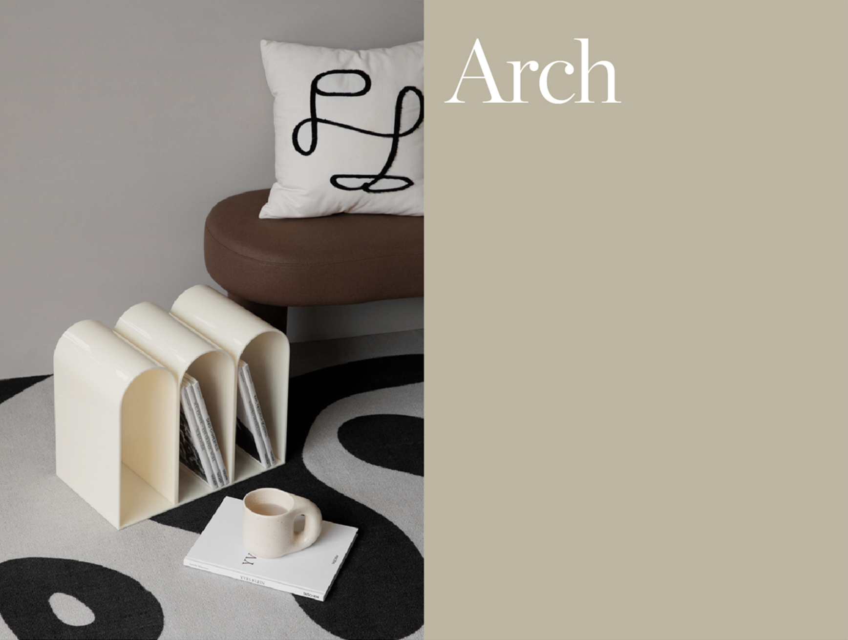 Arch style handmade cream beige magazine holder book rack aesthetic and side table, by A Bit Sleepy homeware concept store