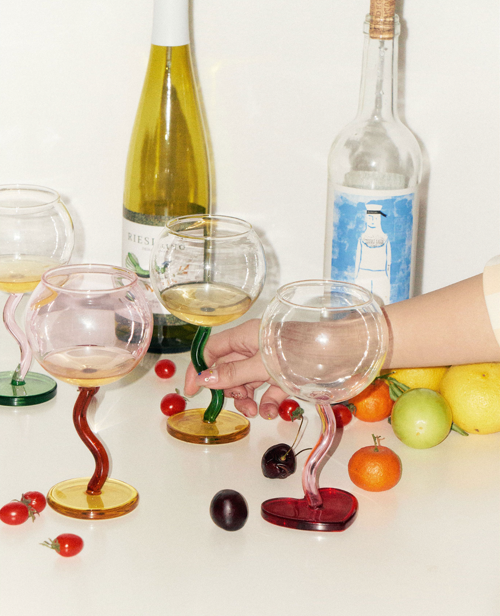 Colorful candy bubble style with spiral stem and the sense of party wine glass goblet, by A Bit Sleepy homeware concept store