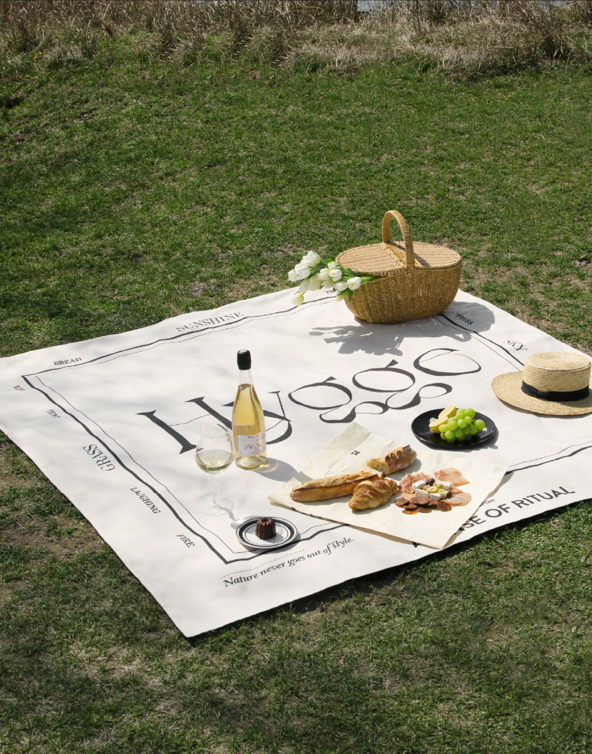 Hygge style simple design cream white ivory waterproof thicken polyester fiber 4~10 people picnic mat easy to fold and storage, by A Bit Sleepy homeware concept store