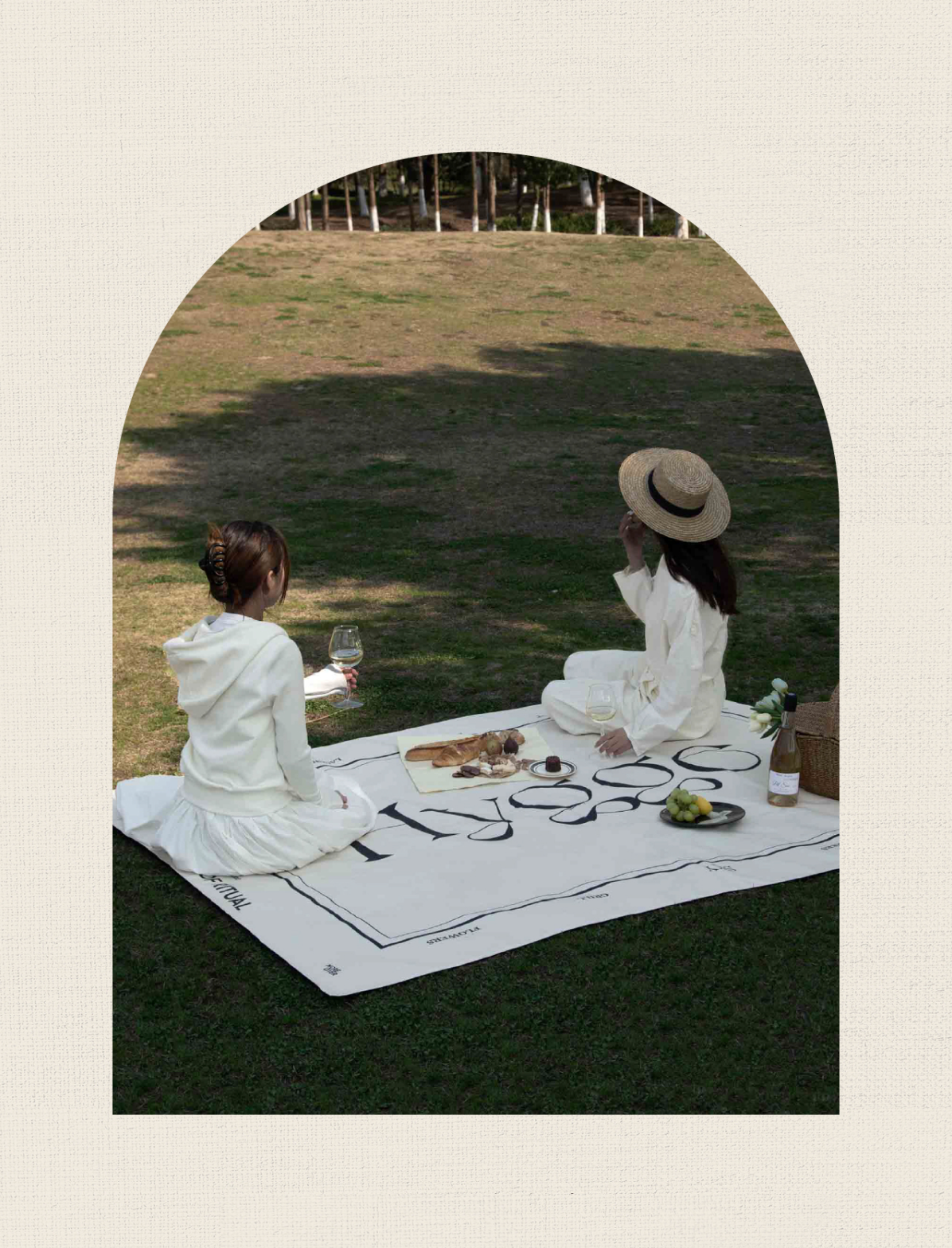 Hygge style simple design cream white ivory waterproof thicken polyester fiber 4~10 people picnic mat easy to fold and storage, by A Bit Sleepy homeware concept store