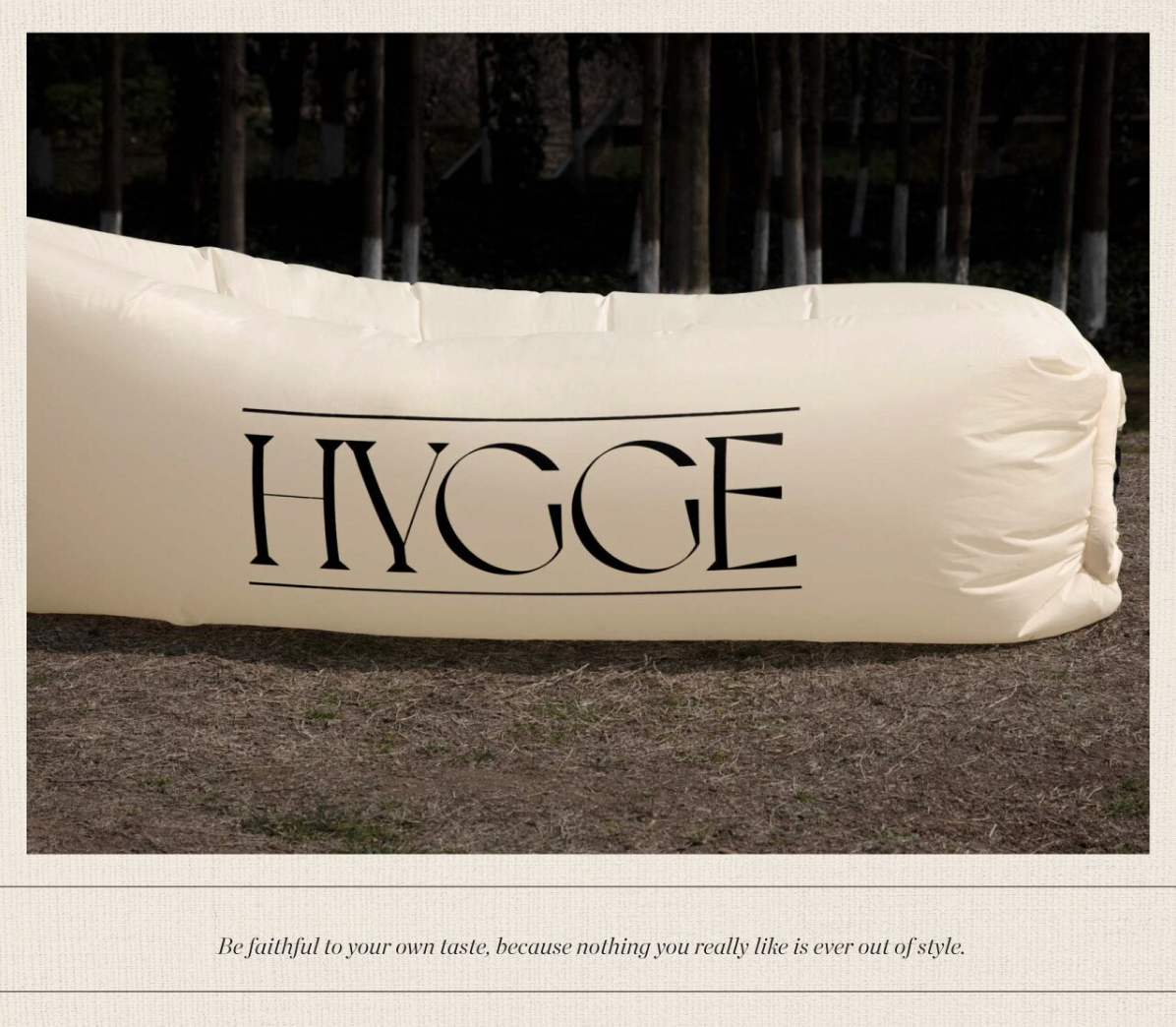 Hygge style cream white color tone waterproof Oxford cloth inflatable portable camping air couch and chair, by A Bit Sleepy homeware concept store