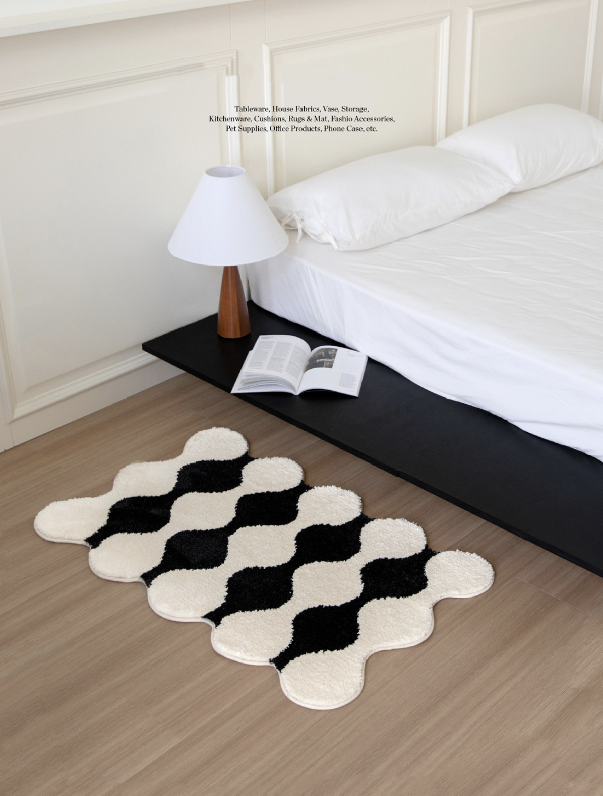 Nordic simple style cream and ivory color tone black and white tufted rug series, by A Bit Sleepy homedecor concept store