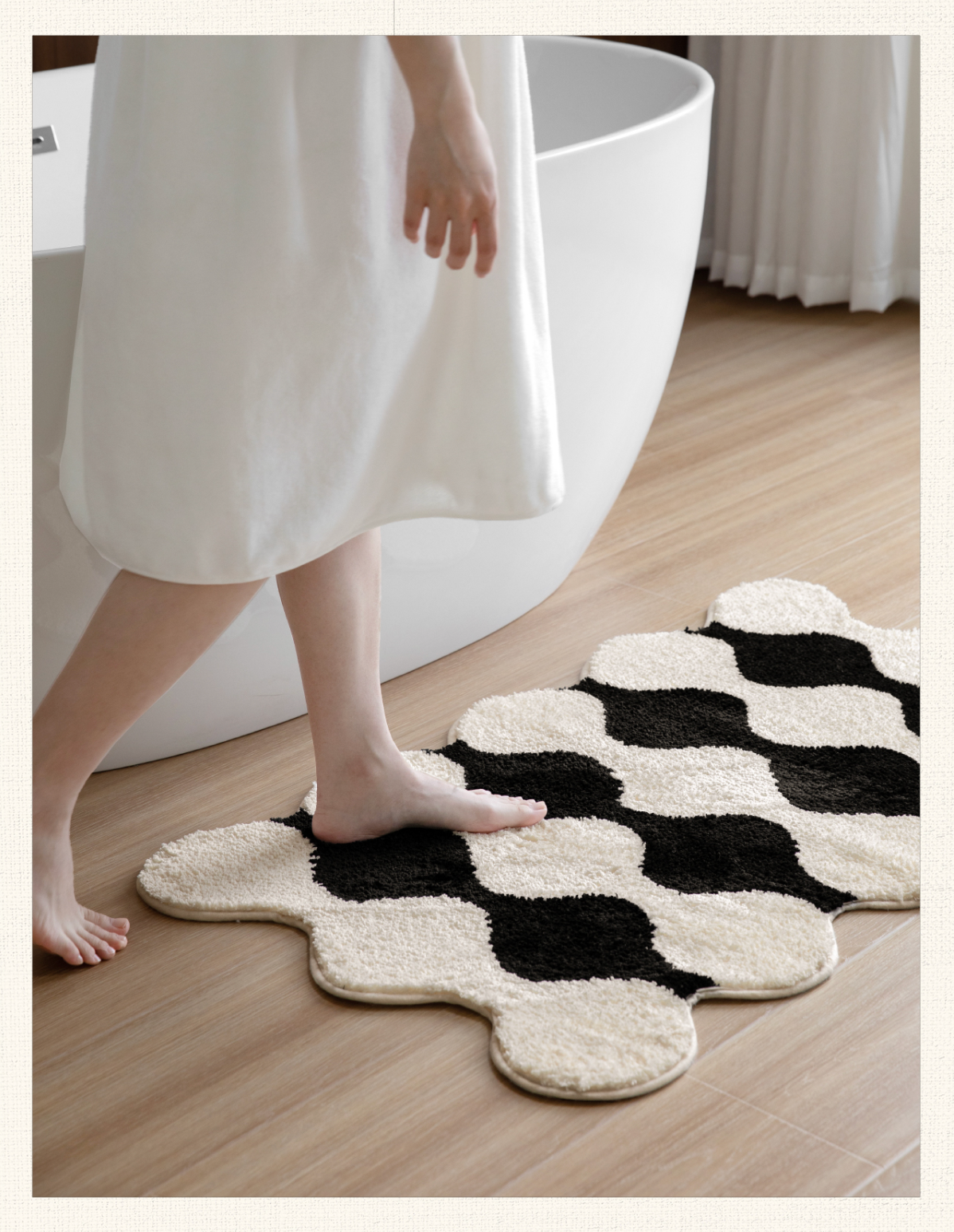 Nordic simple style cream and ivory color tone black and white tufted rug series, by A Bit Sleepy homedecor concept store