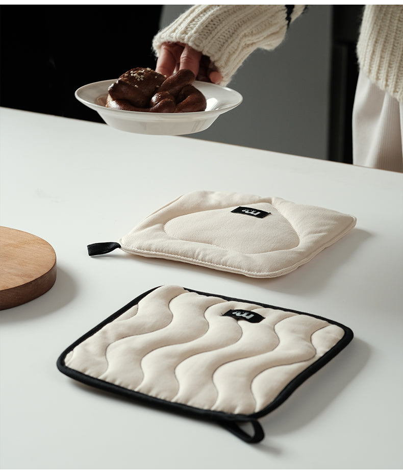Cream white Ins style cotton canvas quilted heat insulation potholder, by A Bit Sleepy homeware concept store