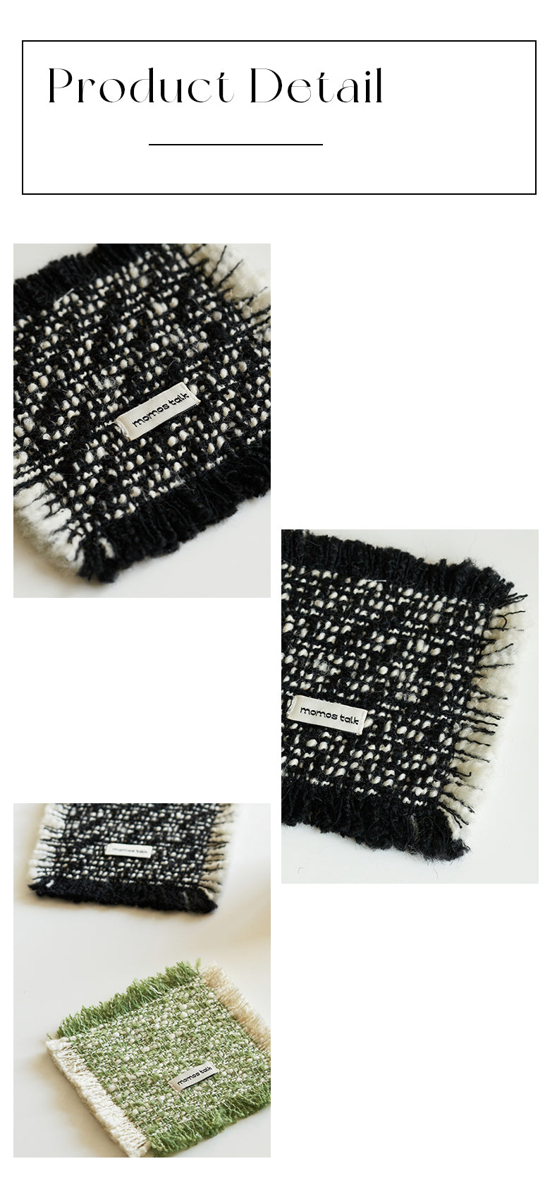 French tassel handmade woven houndstooth checker style coaster, by A Bit Sleepy homeware concept store