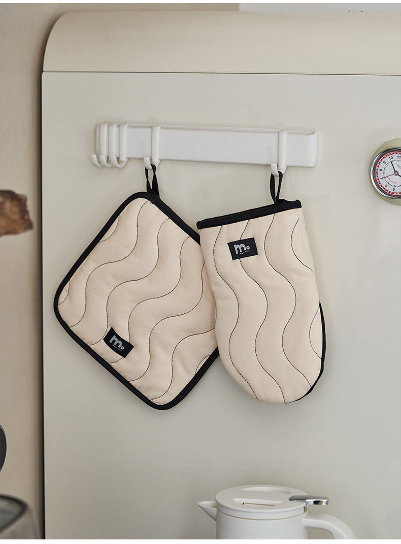 Cream white color Ins style cotton canvas quilted oven mitt, by A Bit Sleepy homeware concept store