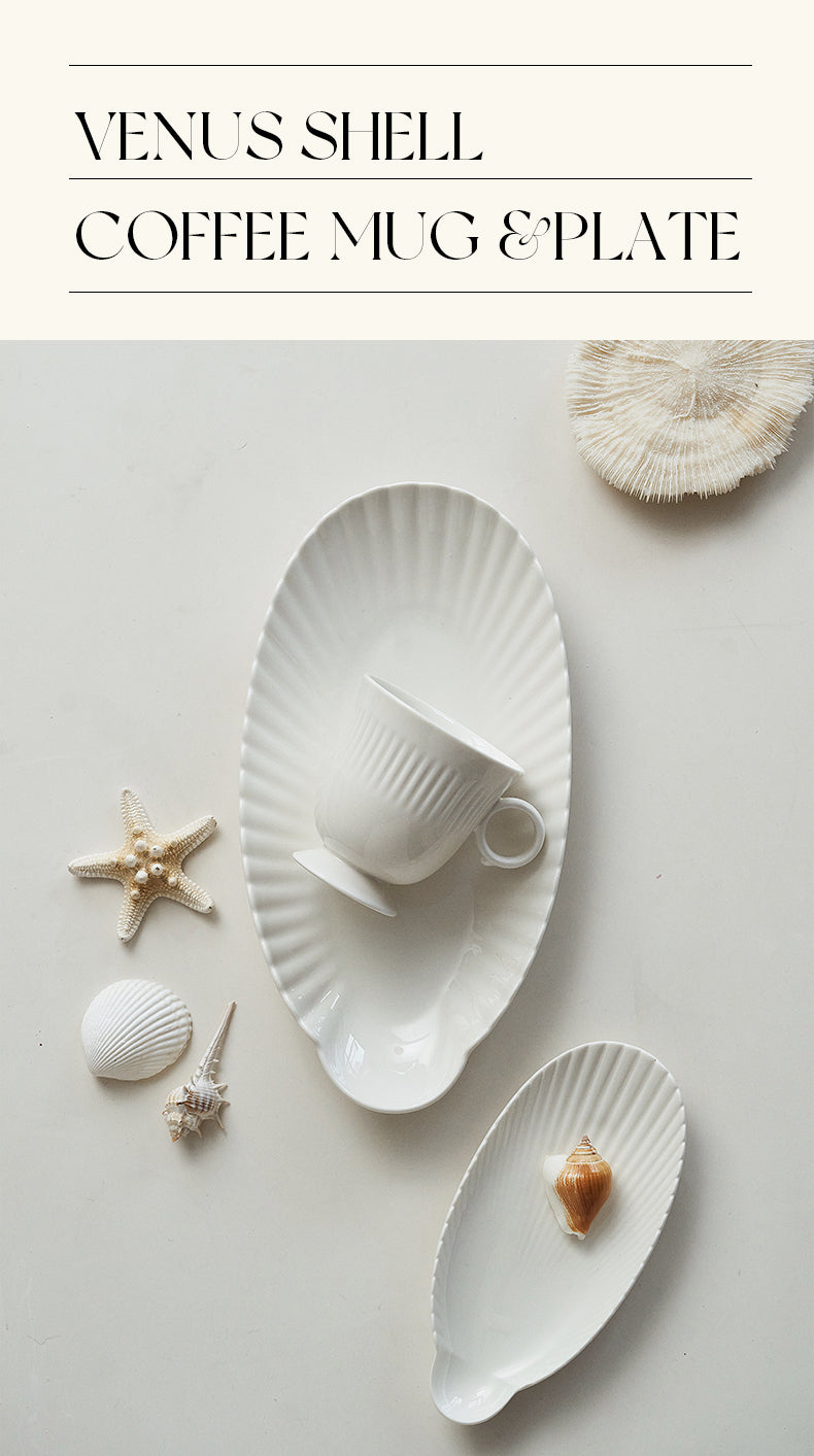 Venus ivory white shell style retro porcelain ceramic coffee cup and plate breakfast set tableware, by A Bit Sleepy homeware concept store