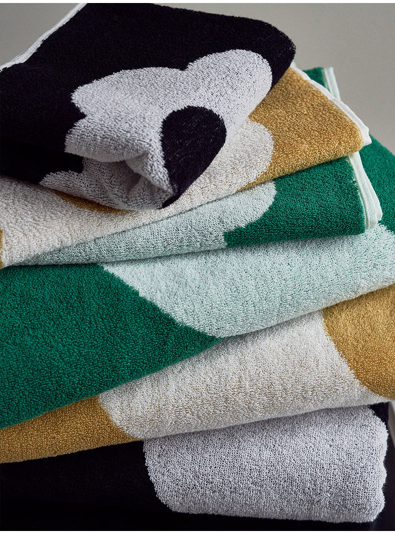 Original design flower black, yellow, green high quality combed cotton skin-friendly soft and fluffy towel blanket and bath towel, by A Bit Sleepy homewares concept store