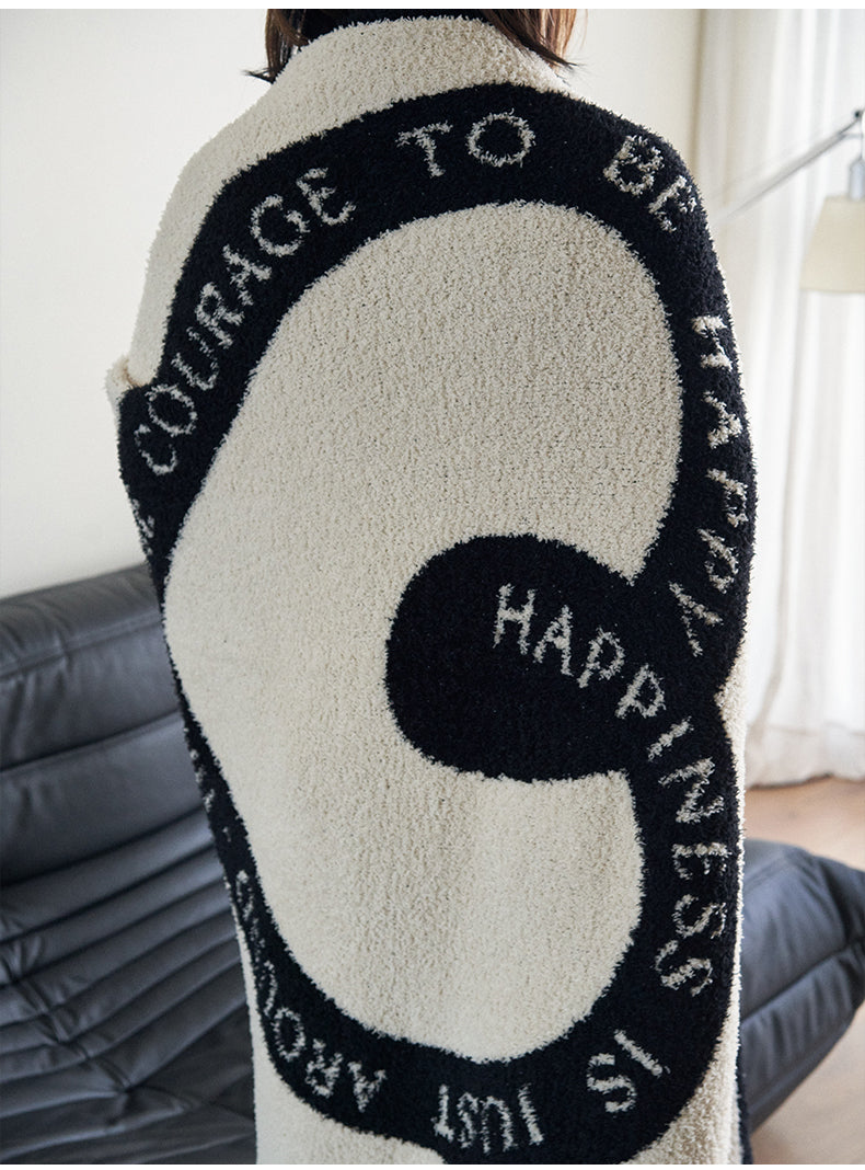 Big heart black and white warm and thick wool-like fleece afternoon nap blanket, by A Bit Sleepy homeware concept store