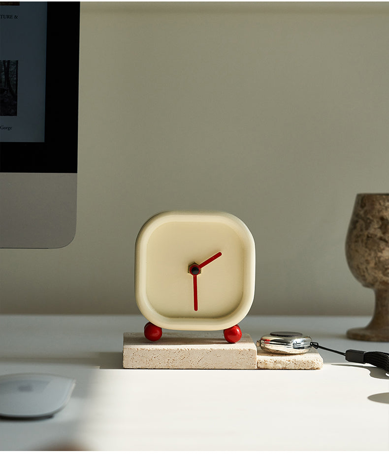 Ins style mini cream white plain wooden retro tabletop clock, by A Bit Sleepy homedecor concept store