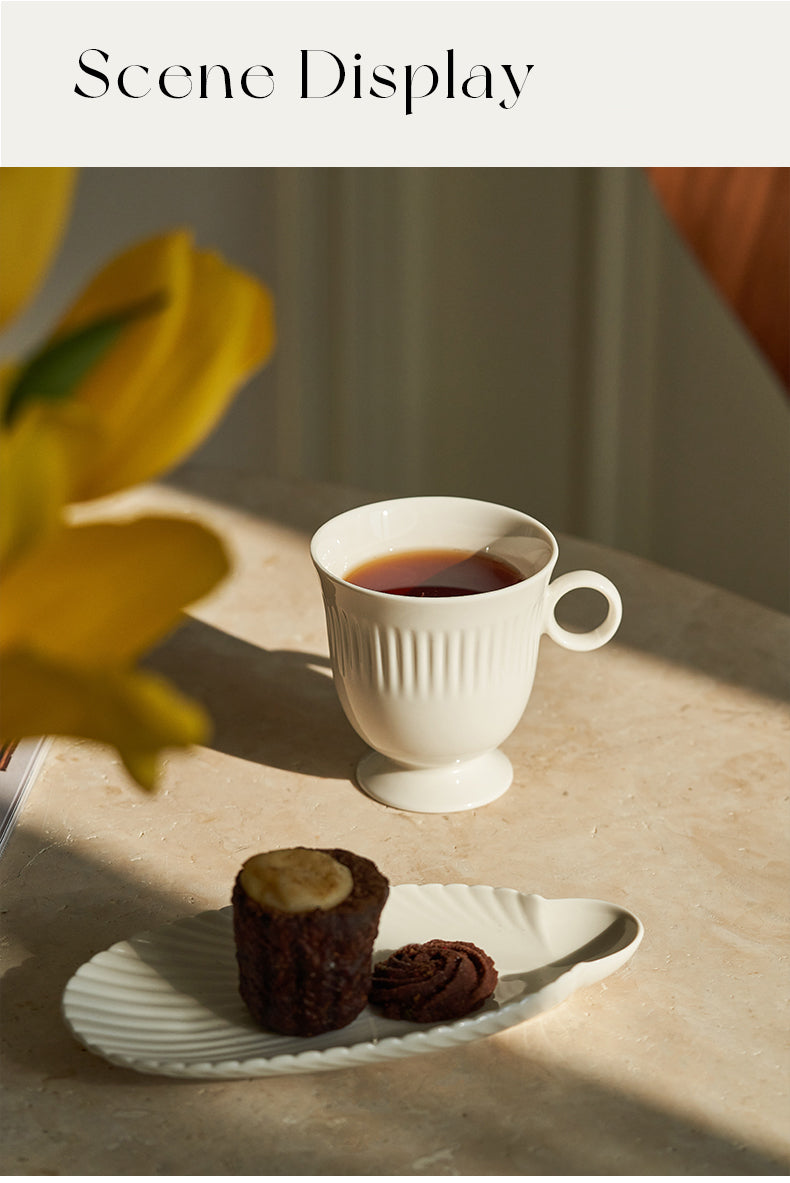 Venus ivory white shell style retro porcelain ceramic coffee cup and plate breakfast set tableware, by A Bit Sleepy homeware concept store