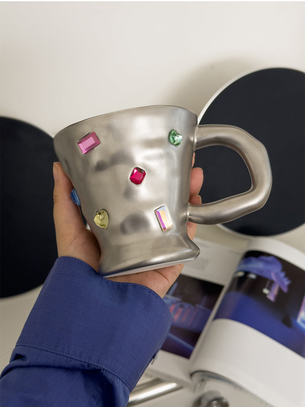 Luxury jewelry coffee mug with sense of future gems party, made of ceramic and crystal diamond, by A Bit Sleepy homeware concept store