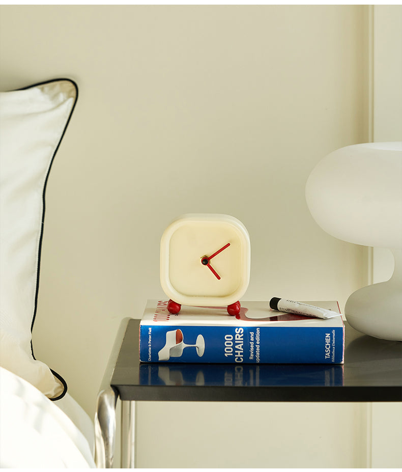Ins style mini cream white plain wooden retro tabletop clock, by A Bit Sleepy homedecor concept store