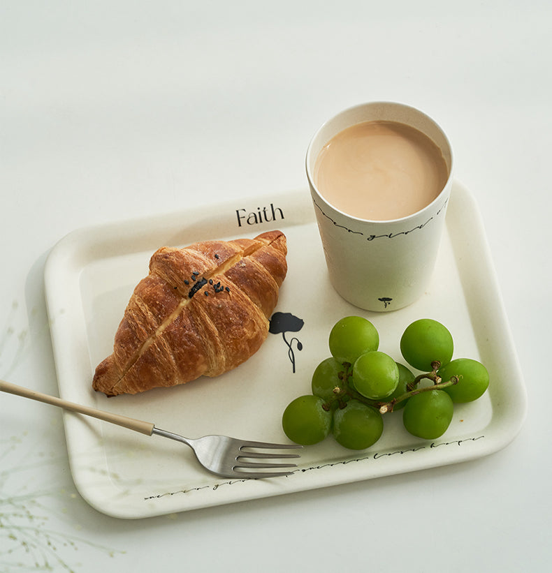 Plain white bamboo fiber natural material tableware cup serving tray set, by A Bit Sleepy homedecor concept store