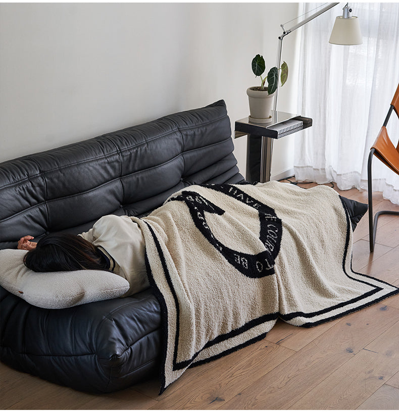 Big heart black and white warm and thick wool-like fleece afternoon nap blanket, by A Bit Sleepy homeware concept store