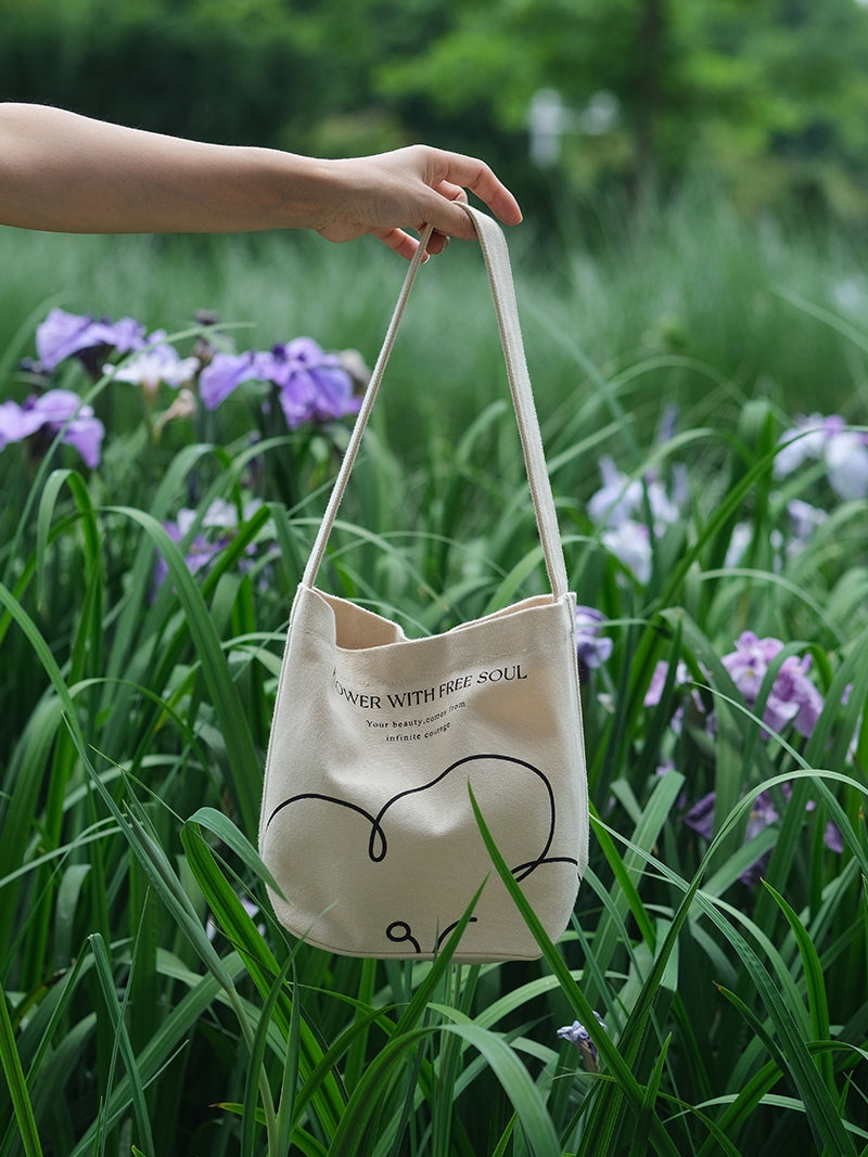 Vest, short, and long canvas tote bag with simple flower pattern, by A Bit Sleepy homeware concept store