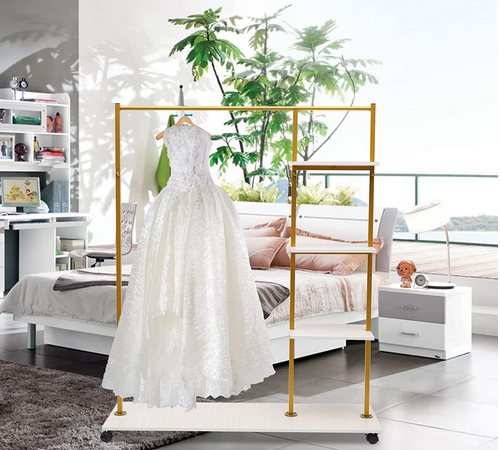 Gold Metal 4-Tier Shelves Rolling Garment Rack with Wheels | CNCEST