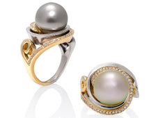 Nebula Ring - 2-tone with Tahitian Pearl and Diamonds