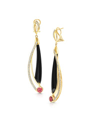 Comet Earrings in black onyx with pink tourmaline and diamonds