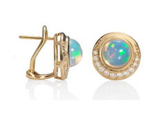 Blue Hour Button Earrings in 14k with Ethiopian Opals and diamonds