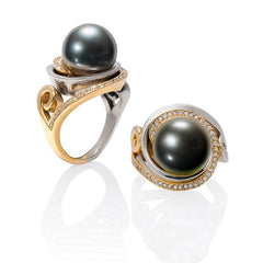 Nebula Ring - 2-Tone with Tahitian Pearl and Diamonds