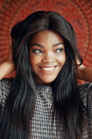 Smiling woman with straight hair