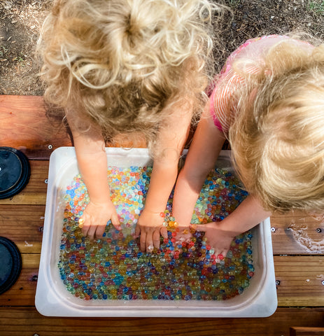 water bead mud kitchen sensory bin play