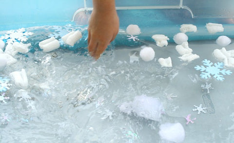 snowball water sensory play bin
