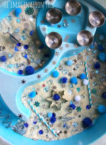 practice counting with a fun winter themed sensory bin