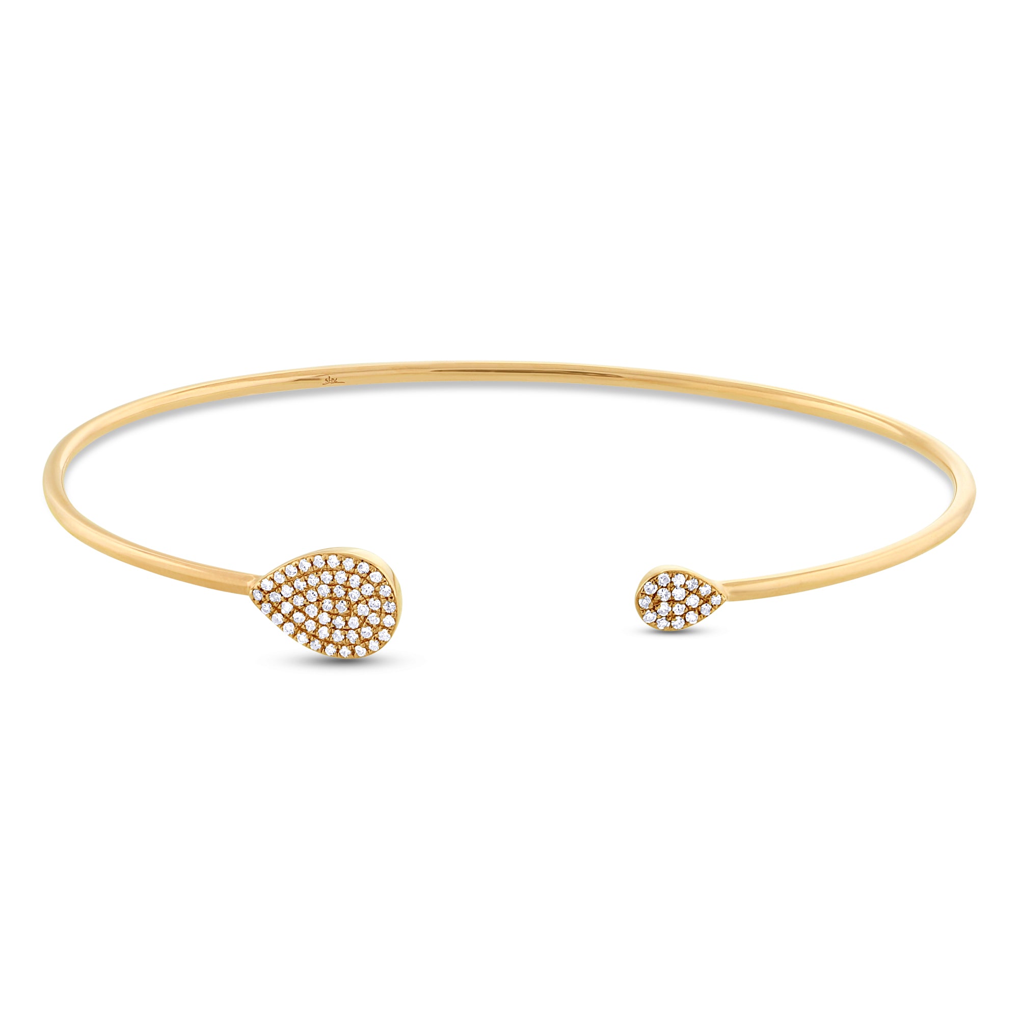 Yellow Gold Open Diamond Pave Teardrop Bangle – Noya Jewelry Design