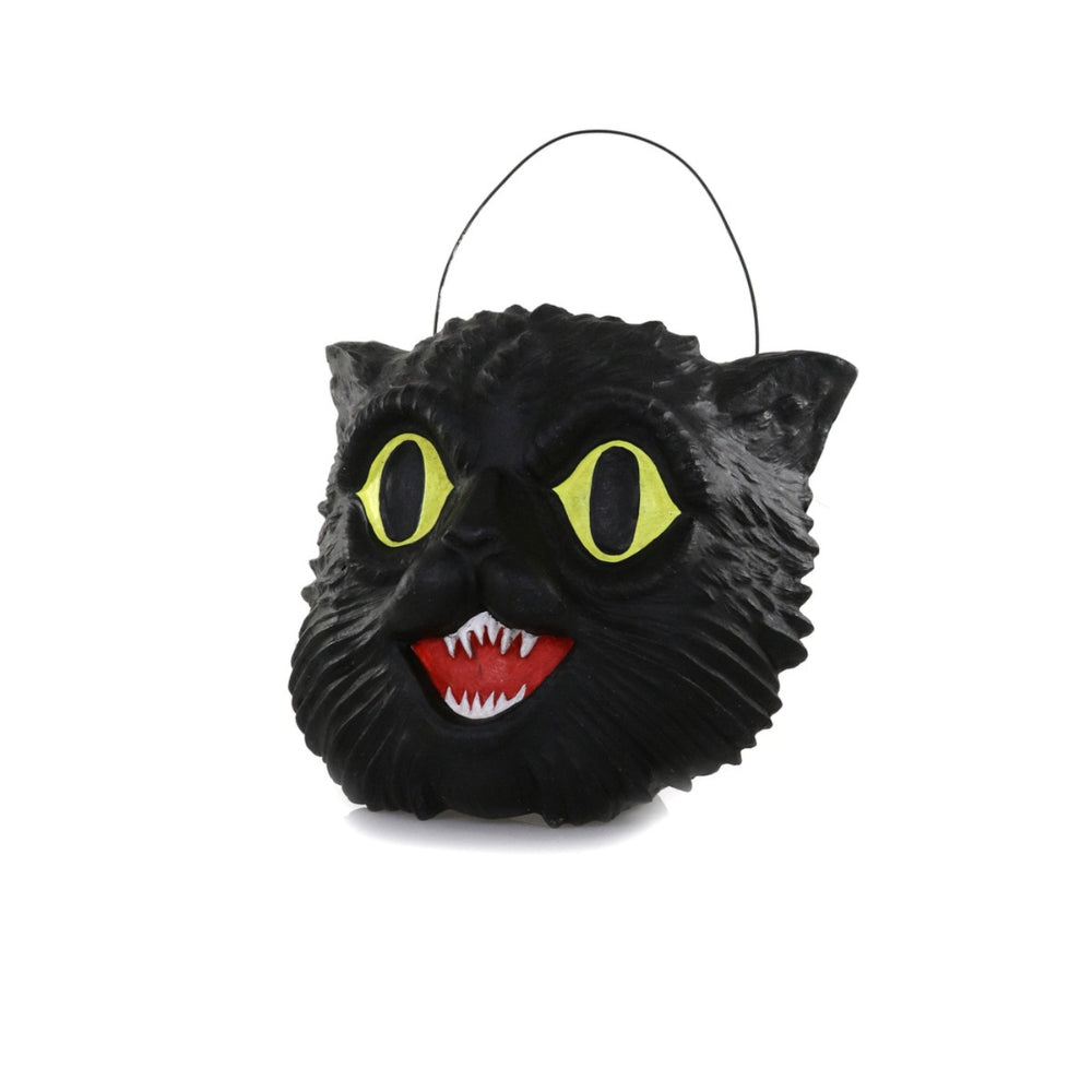 Grinning Halloween Cat Paper Mache Candy Bucket