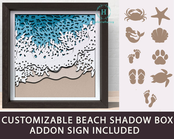 3D BEACH BUNDLE SVG, CUSTOMISABLE Beach Shadow Box Svg - hellocraftersvg