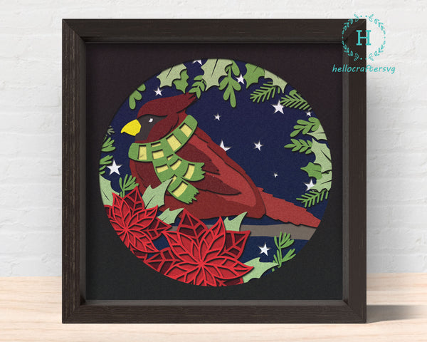 3d Christmas CARDINAL Svg, CHRISTMAS Shadow Box Svg - hellocraftersvg