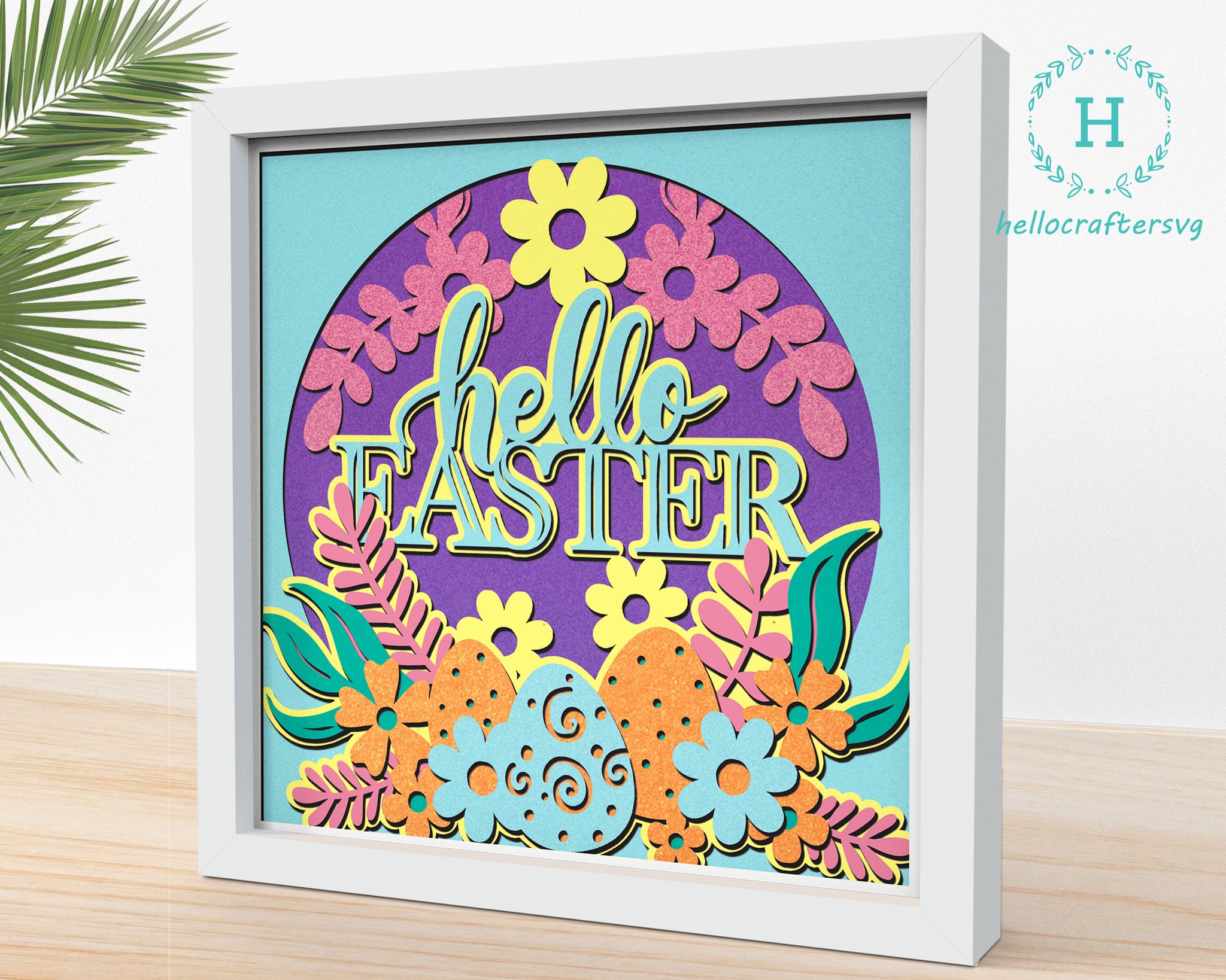 3D HELLO EASTER Svg, Easter Spring Shadow Box Svg - hellocraftersvg