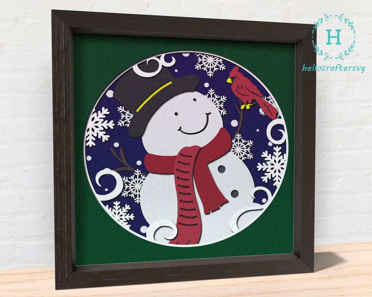 3d Snowman Cardinal Svg, CHRISTMAS Shadow Box Svg – hellocraftersvg