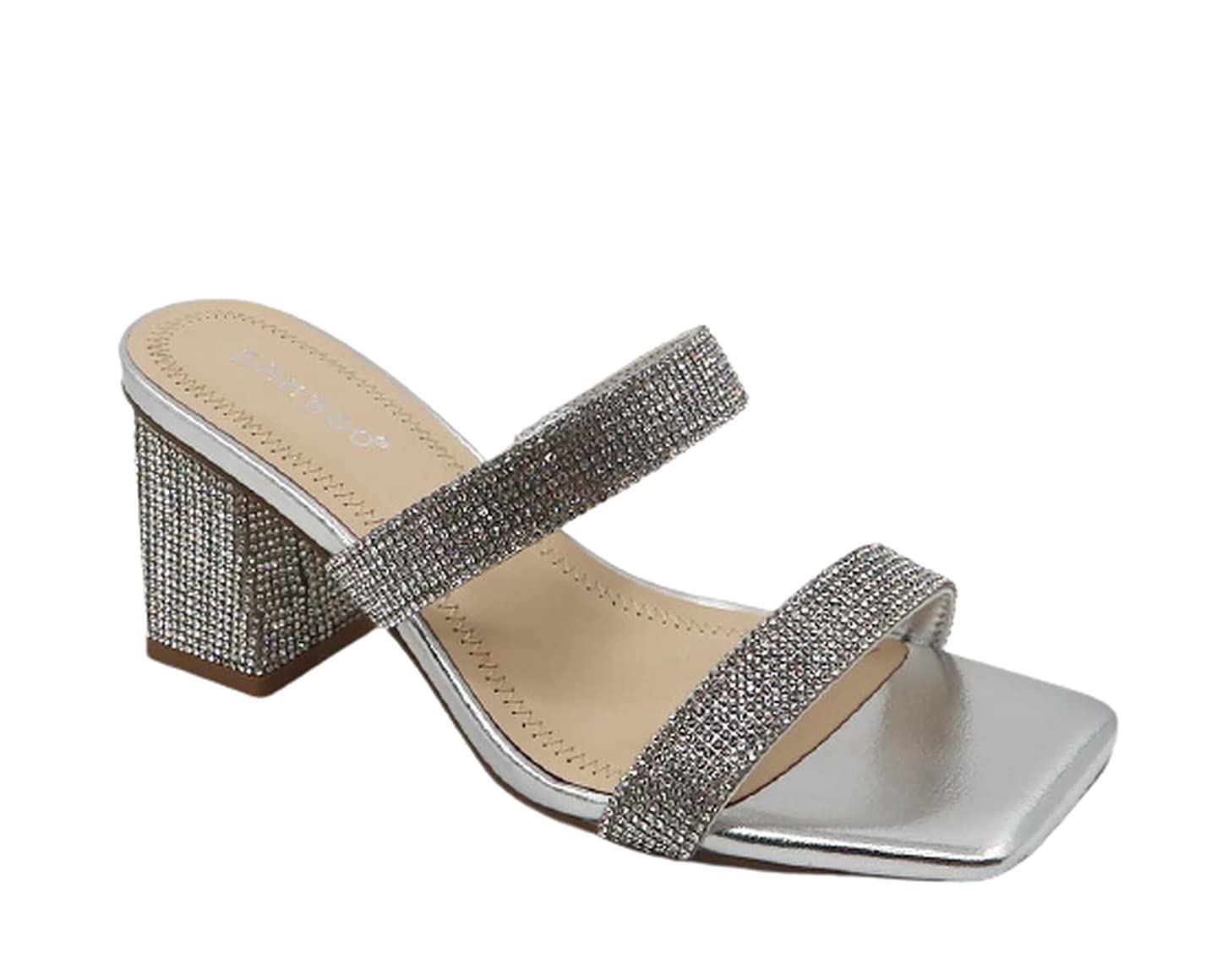 Women Rhinestone Slip on Block Heel Sandals-Lasting-35 By Bamboo – Shoe ...