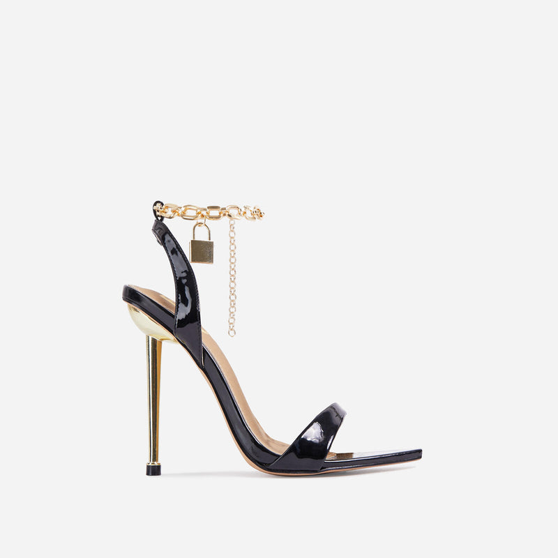 Front-row Chain Padlock Detail Clear Pointed Toe Metallic Heel - Shoe Time