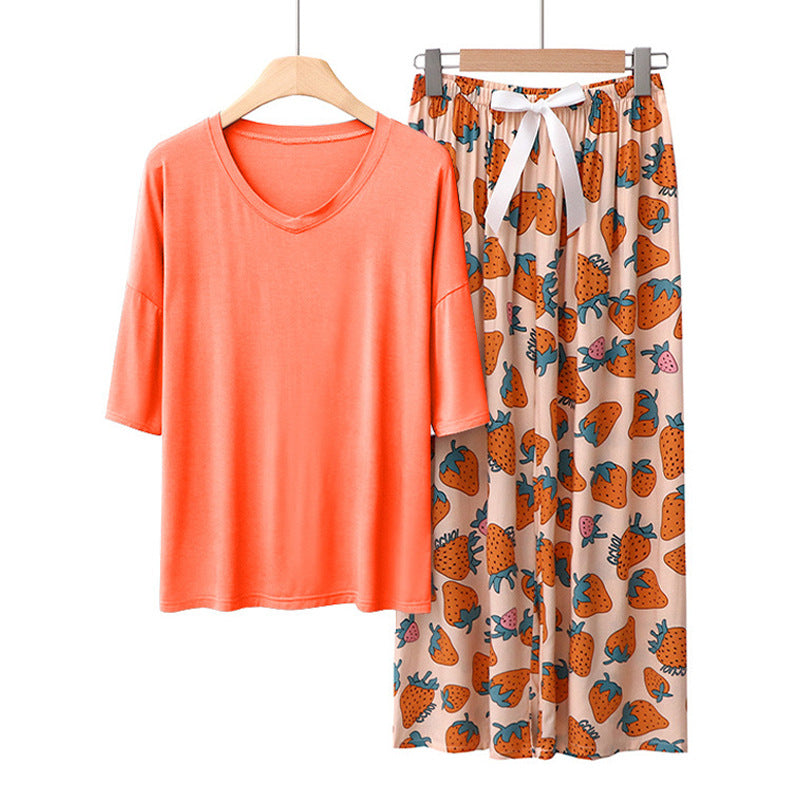 Minimalist Modal T Shirt and Floral Trouser | Orange Strawberry - Minimalist product image